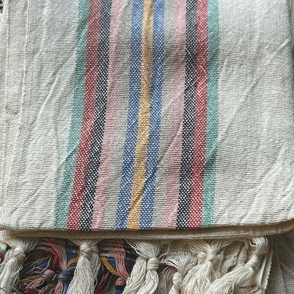 Striped Cotton Hand Towel Hand Tied Tassels Hand Loom Weave Stripes